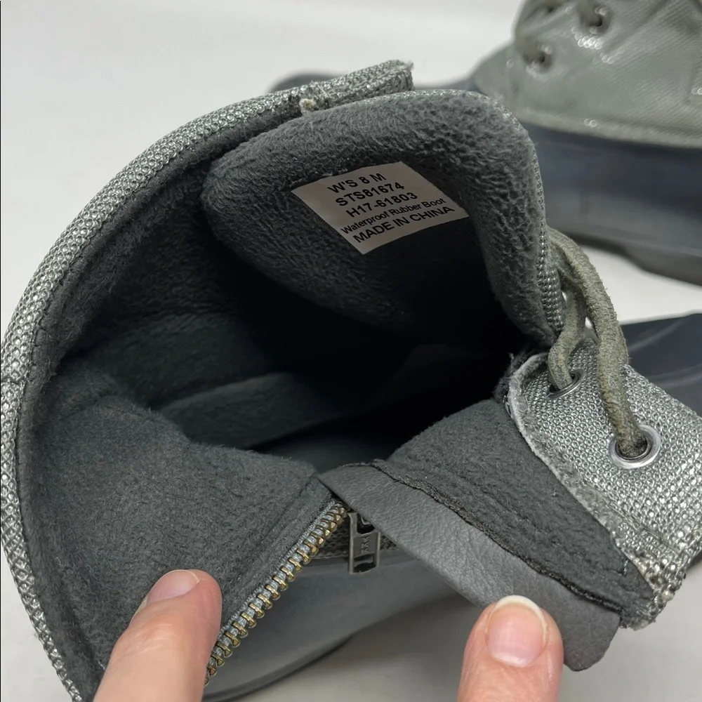 SPERRY Saltwater Silver Puff Nylon Quilted Waterproof Duck Boot Pewter Sz 8